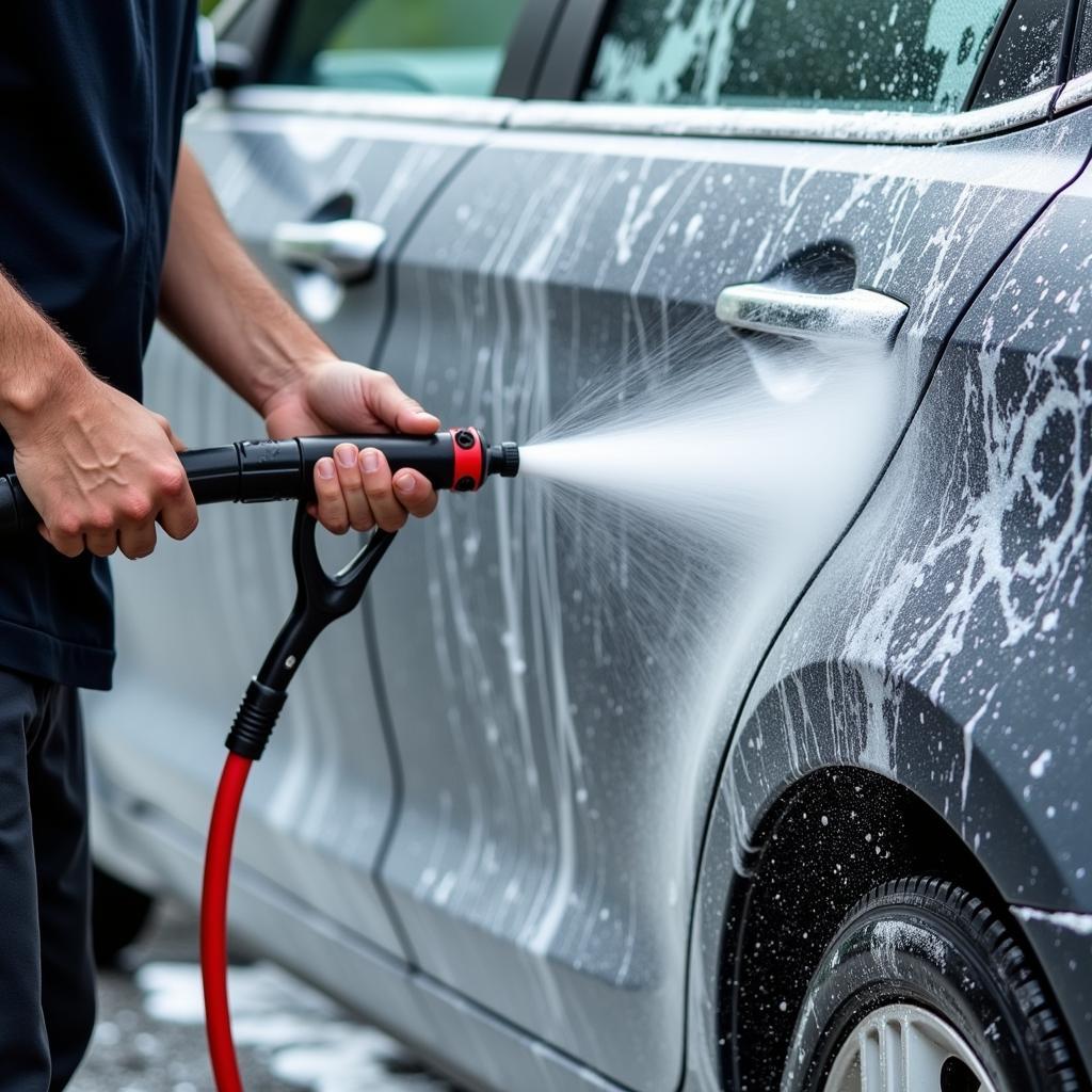 Pressure washing a car during detailing