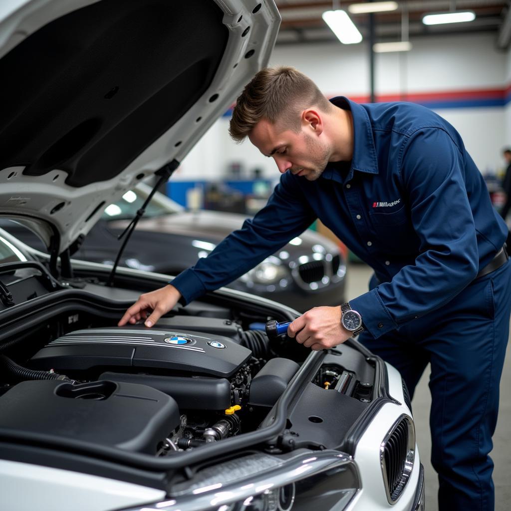 Expert Mechanic Inspecting a BMW