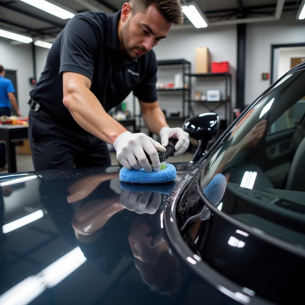 Professional Car Detailer at Work