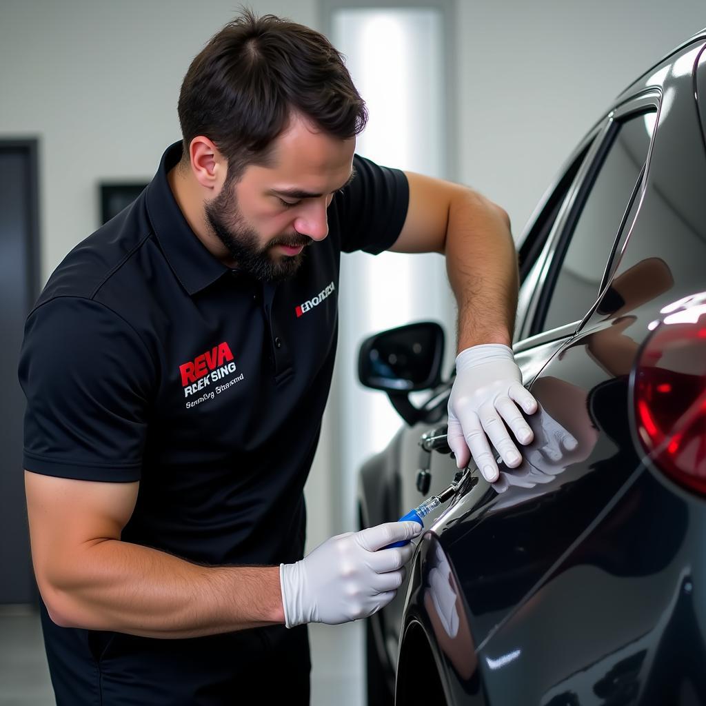 Professional Car Detailer at Work