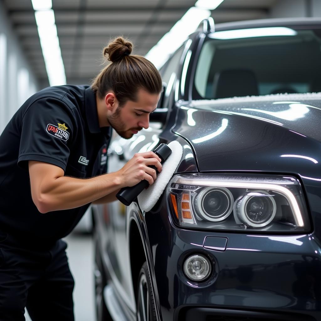 Professional Car Detailer at Work