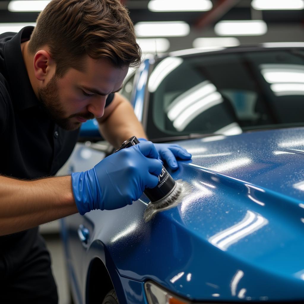 Skilled Detailer Applying Ceramic Coating