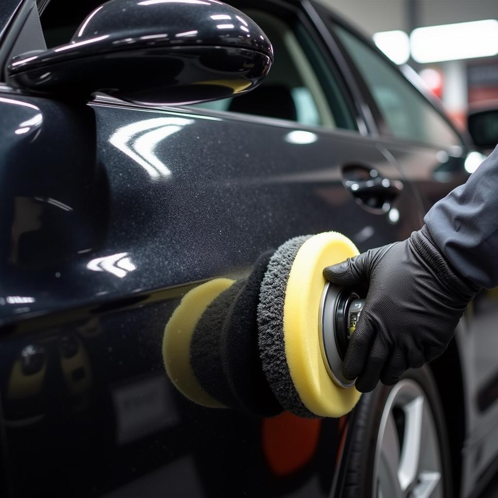 Professional car detailer at work