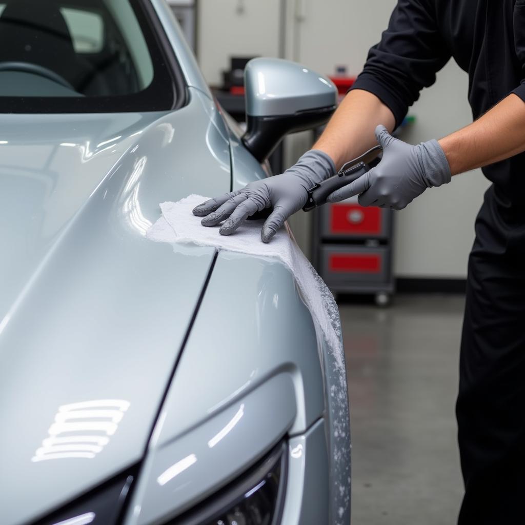 Professional Car Detailer at Work