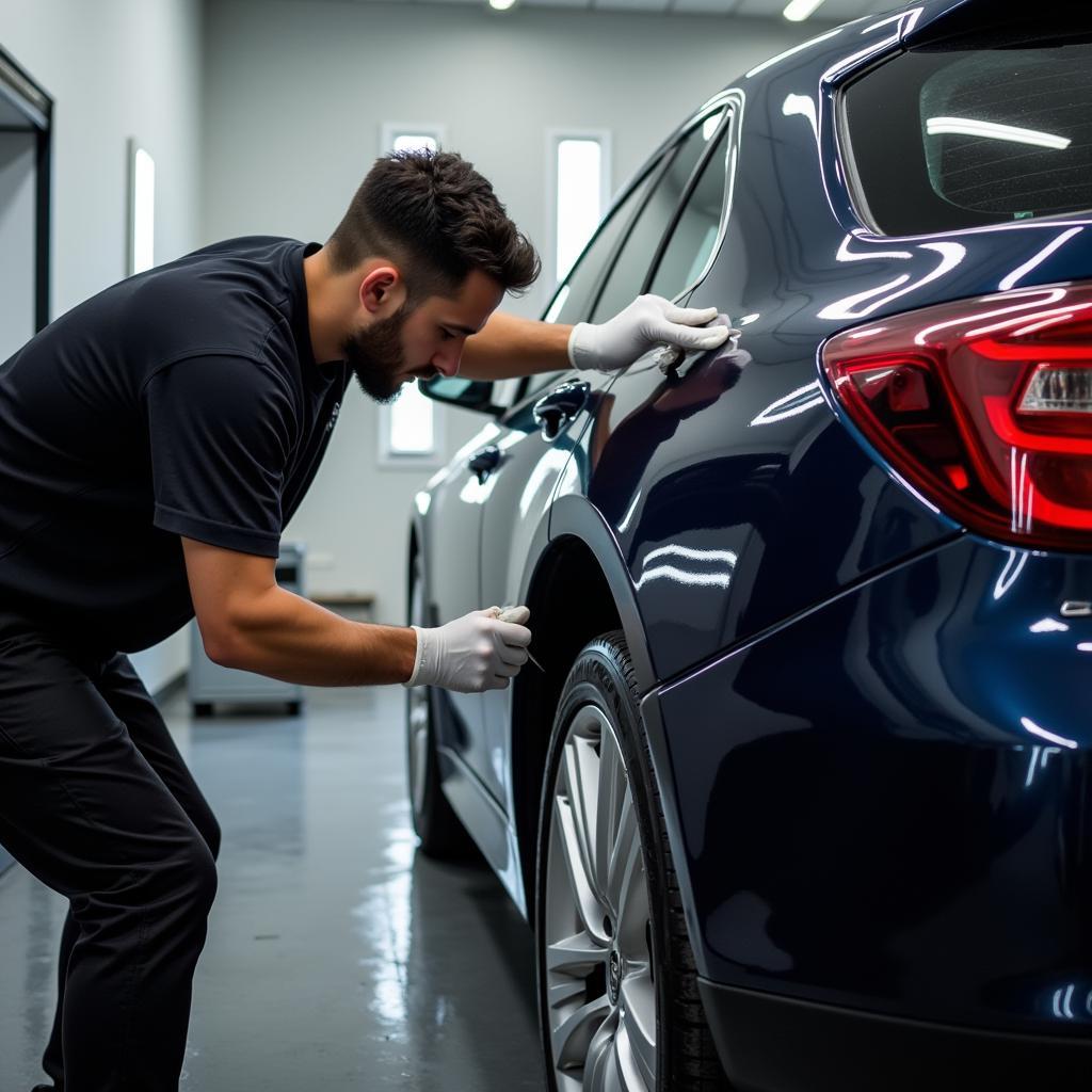 Professional Car Detailer at Work