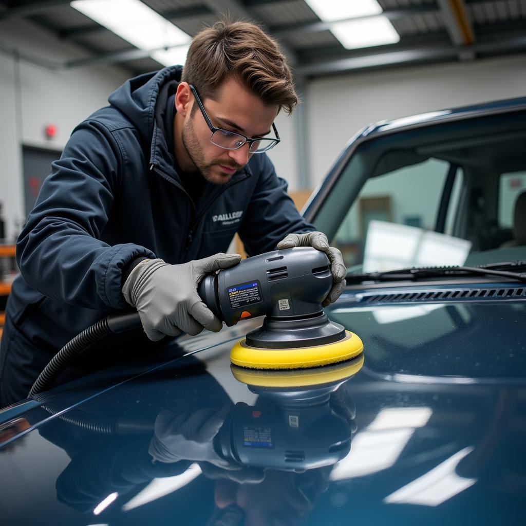 Professional Car Detailer at Work