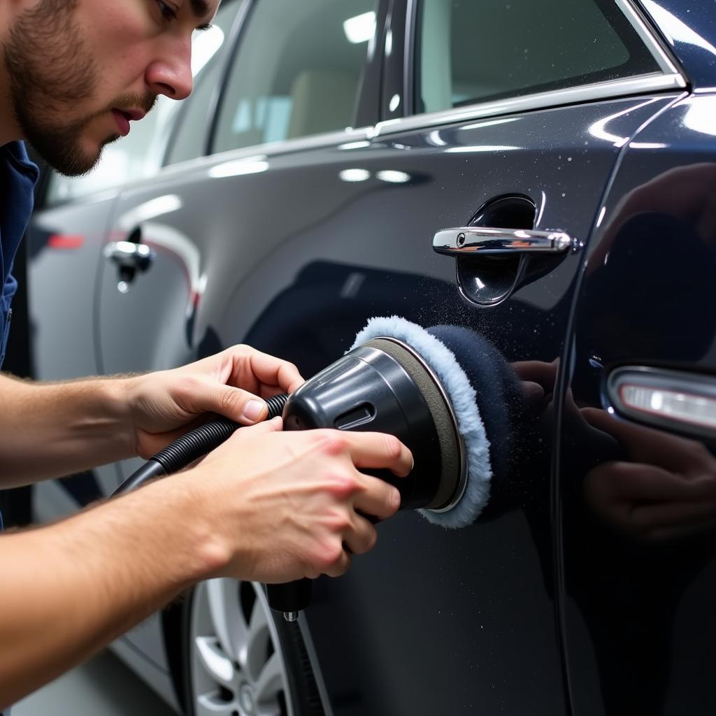 Professional Car Detailer at Work