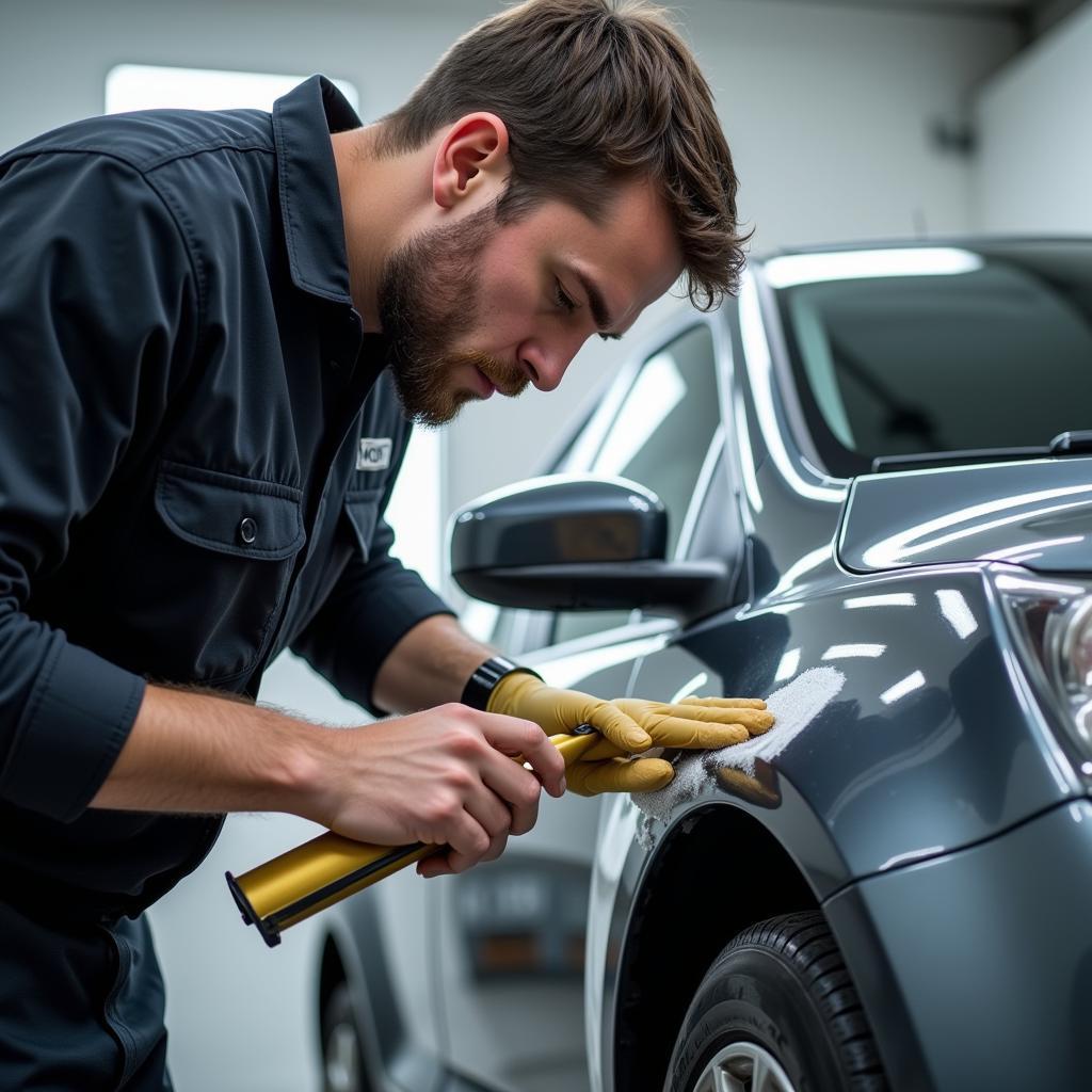 Professional Car Detailer at Work