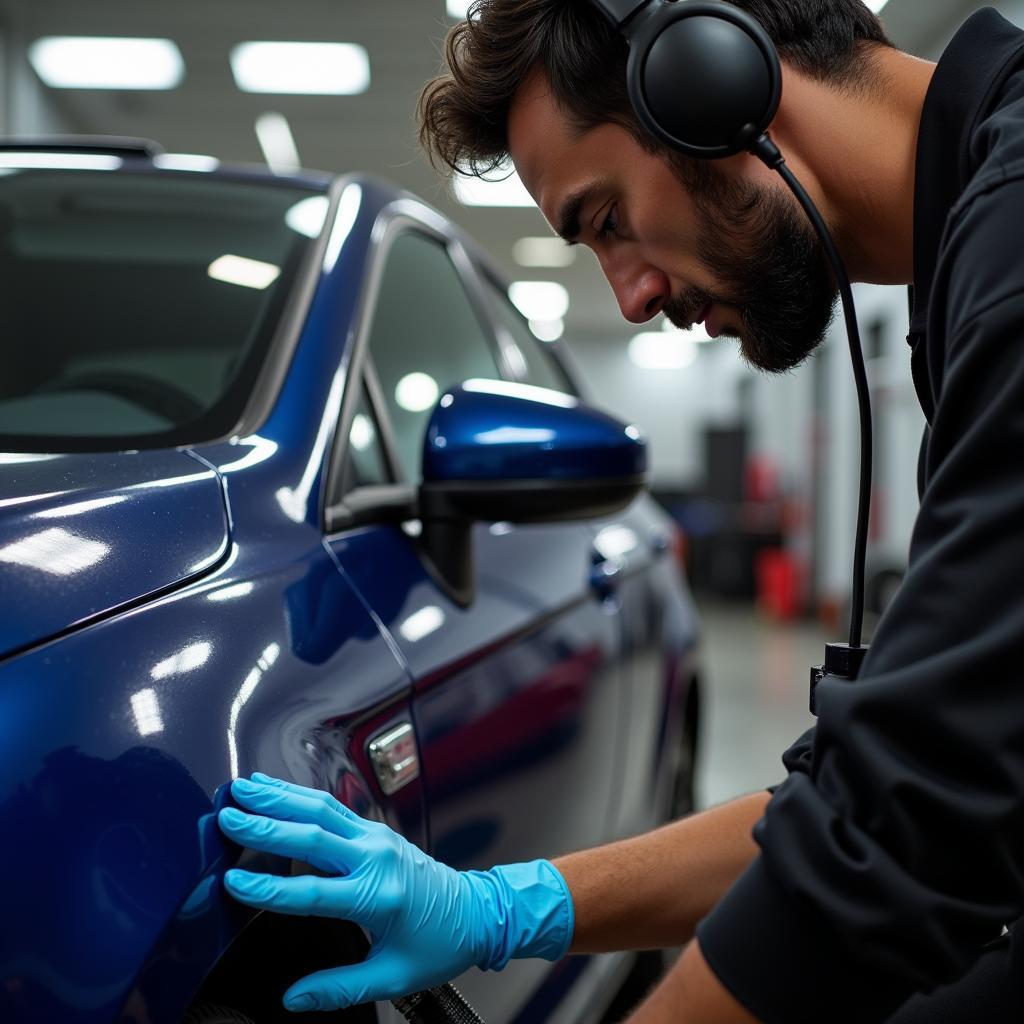 Professional Car Detailer at Work