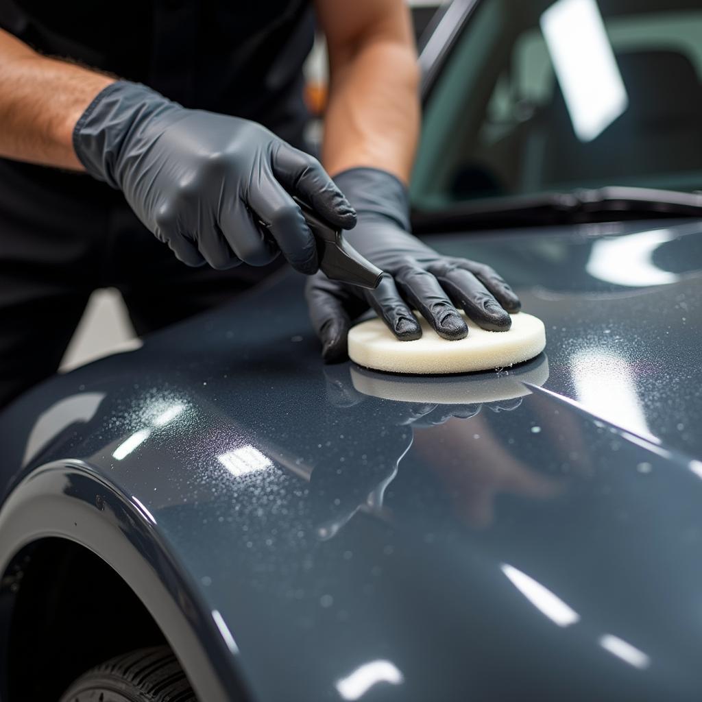 Professional Car Detailer Applying Ceramic Coating