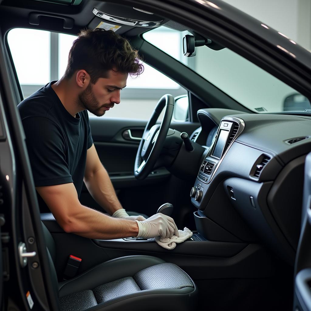 Professional Car Detailer at Work