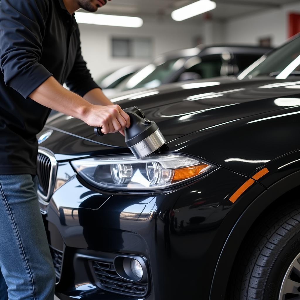 A professional car detailer at work in Austin