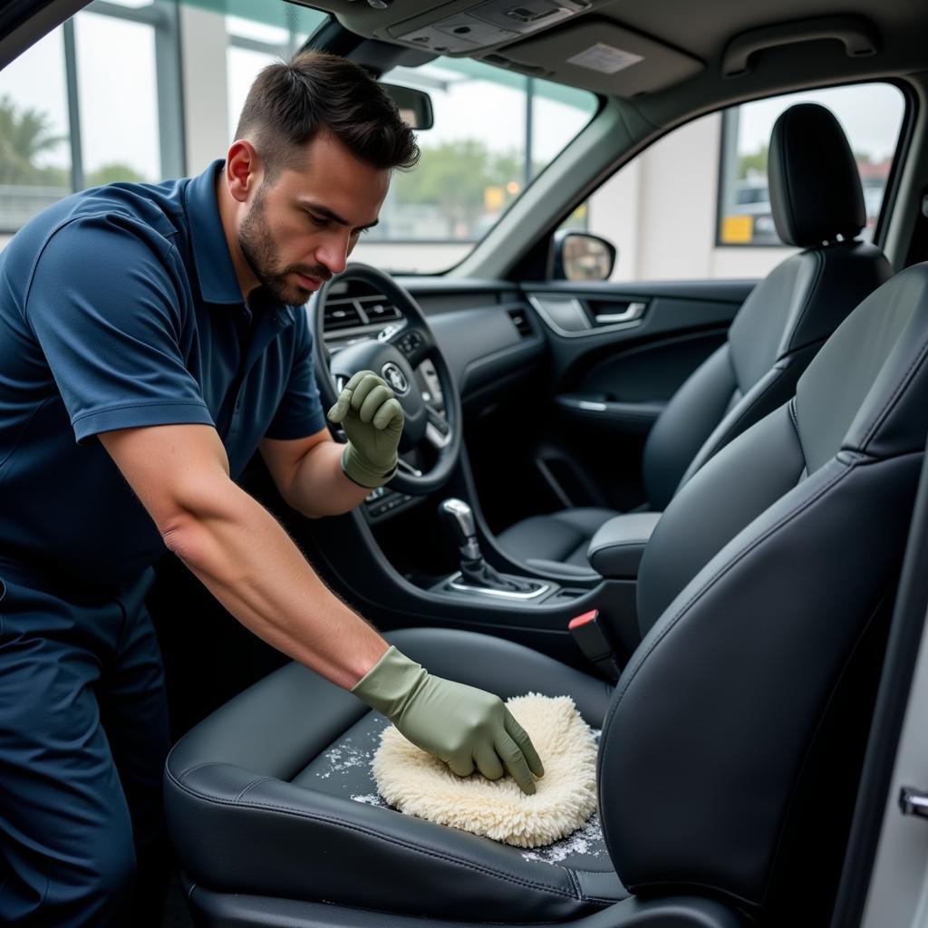 Professional Car Detailer Working