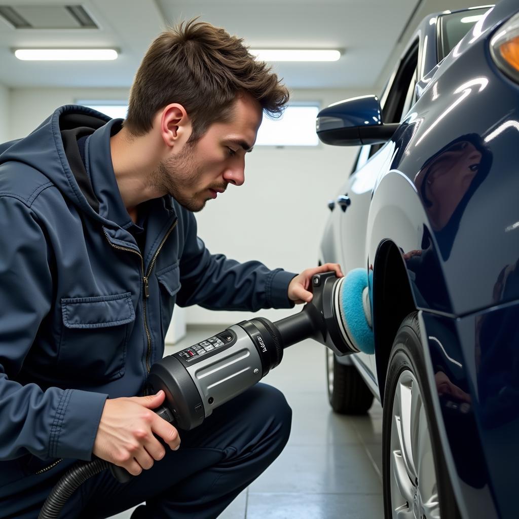 Professional Car Detailer Working