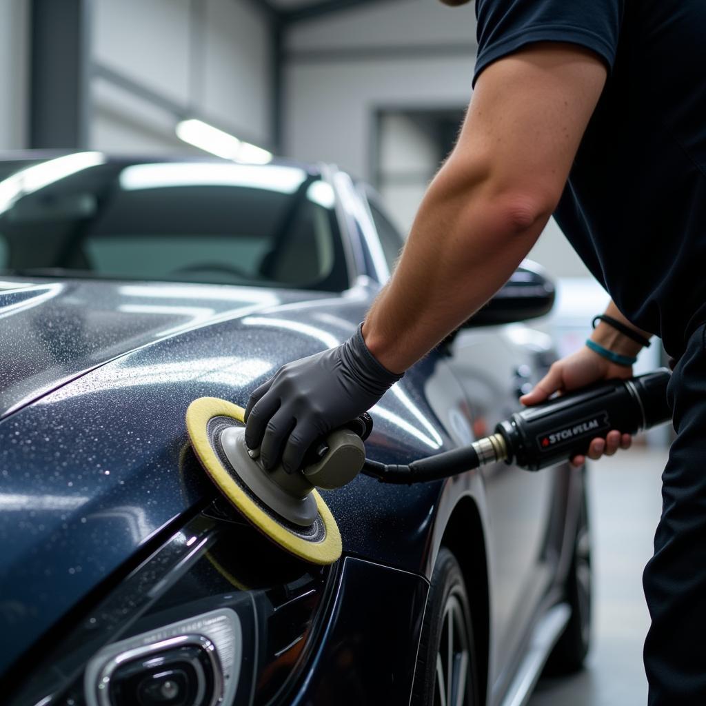 Professional Car Detailer at Work