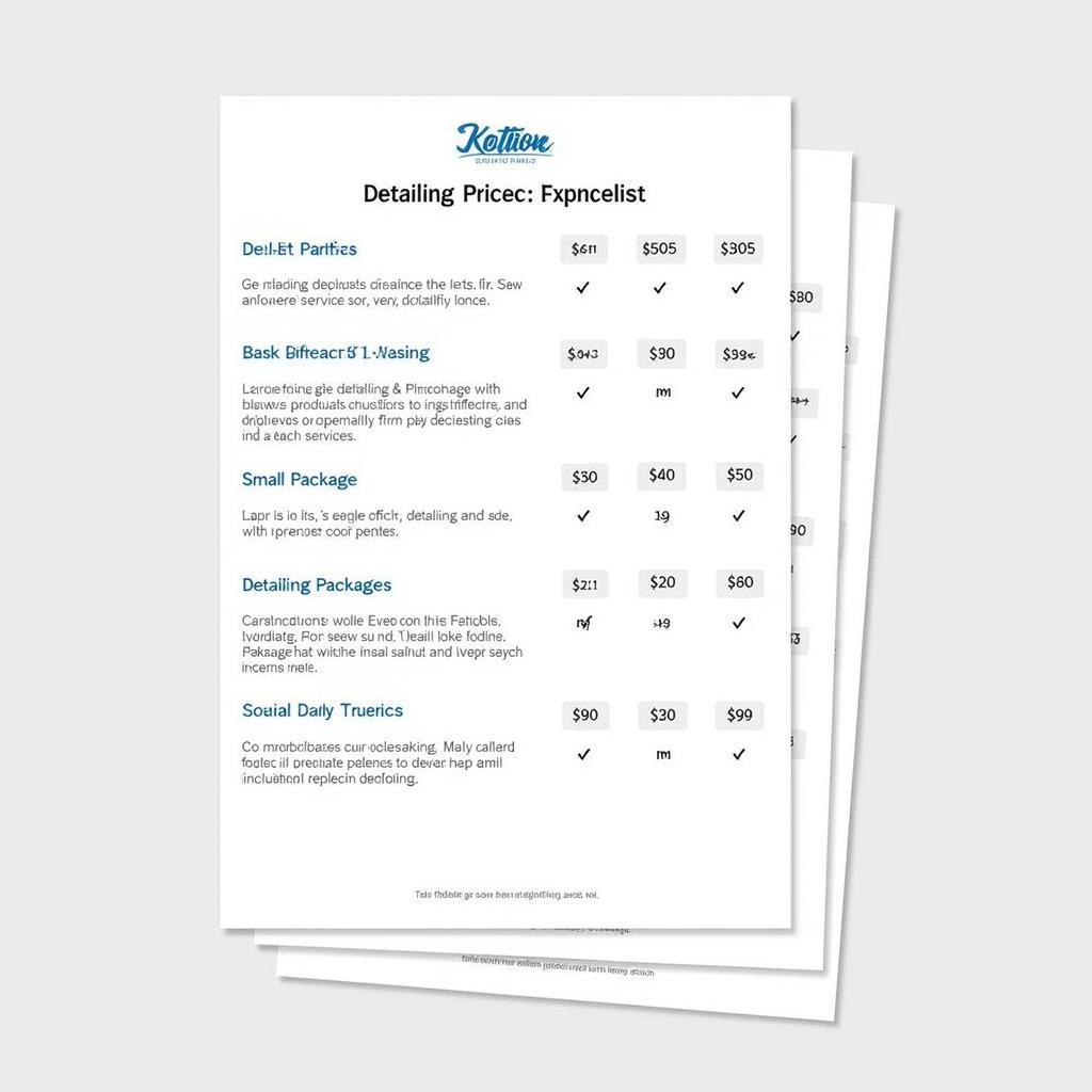 Example of a professional car detailing price list