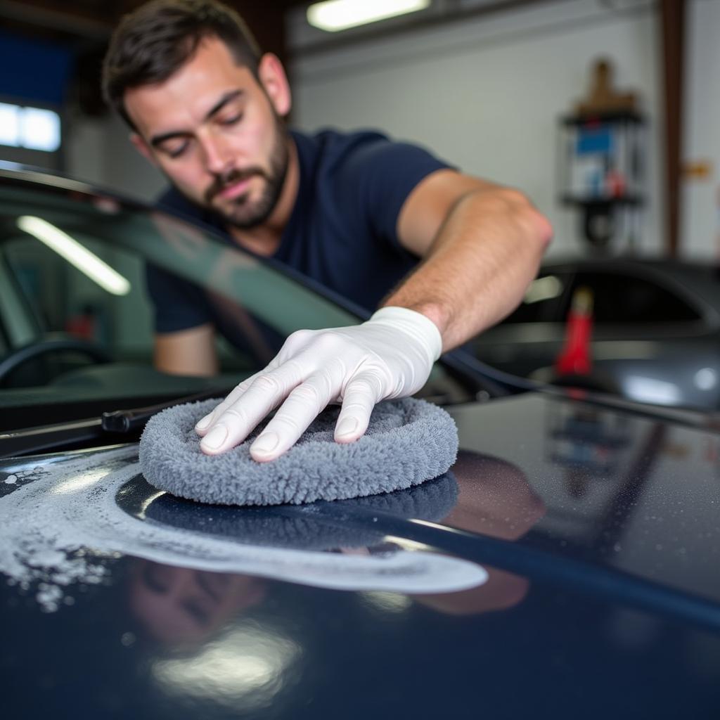 Professional Car Detailing Van Nuys: A gleaming car undergoing a meticulous detailing process in a Van Nuys, CA, detailing shop.