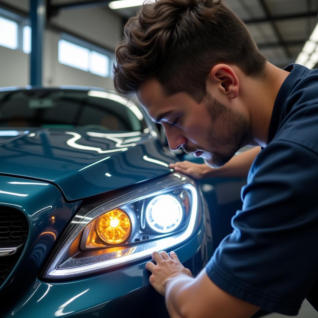 Professional Car Light Detailing in Progress