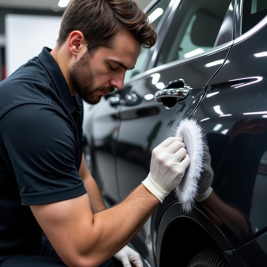 Professional Car Detailer at Work