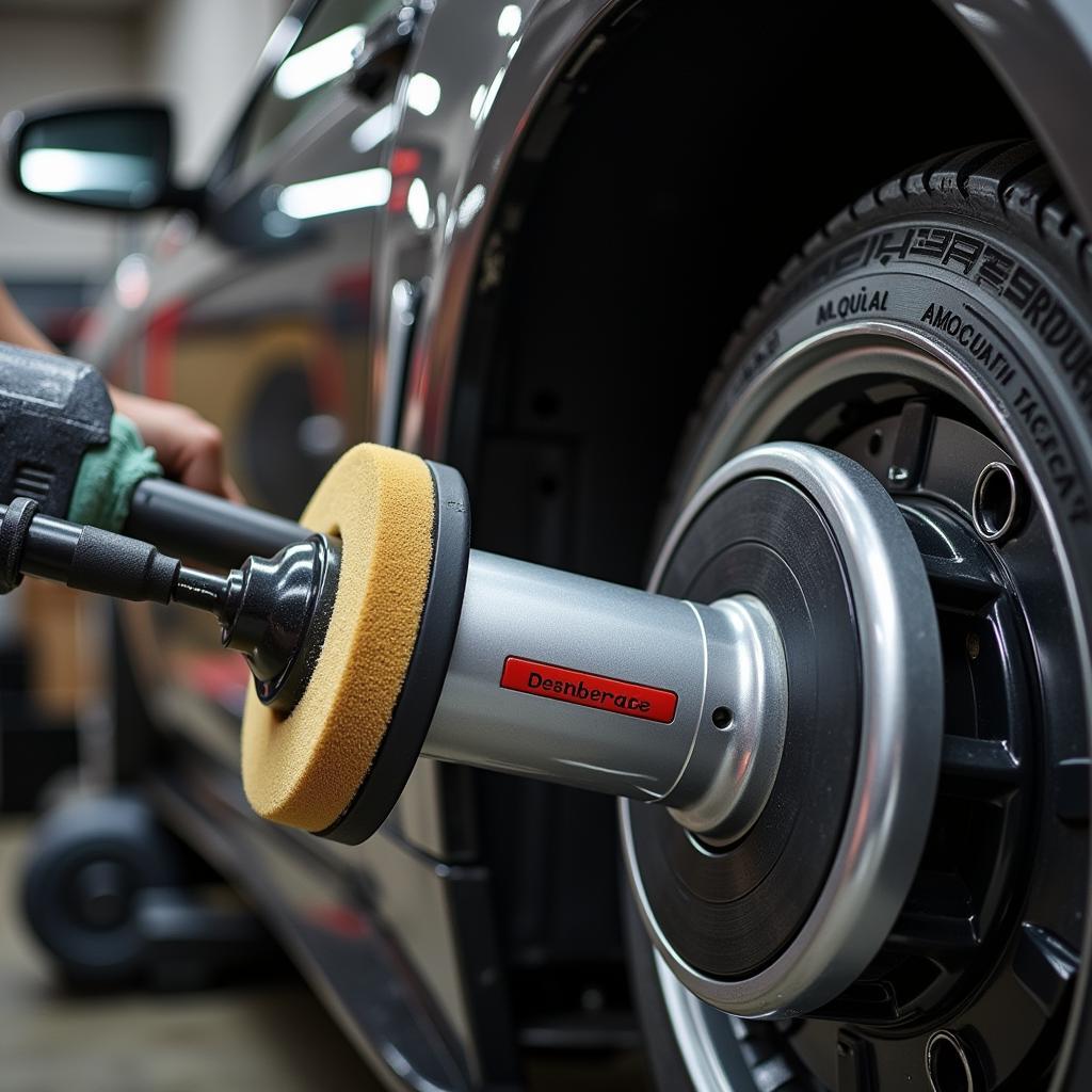 A professional car detailer meticulously polishing the exterior of a car