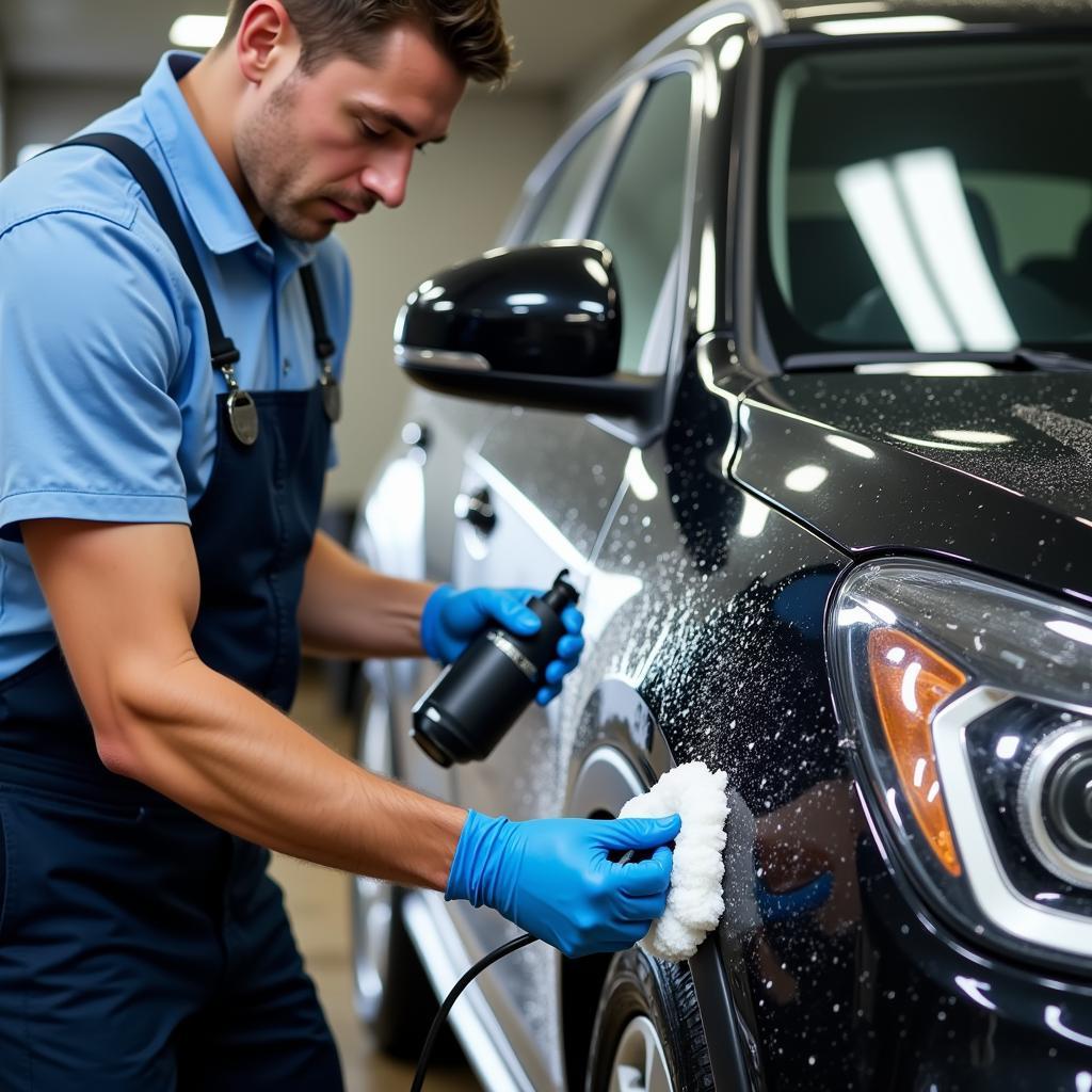 Professional hand car wash detailing in progress