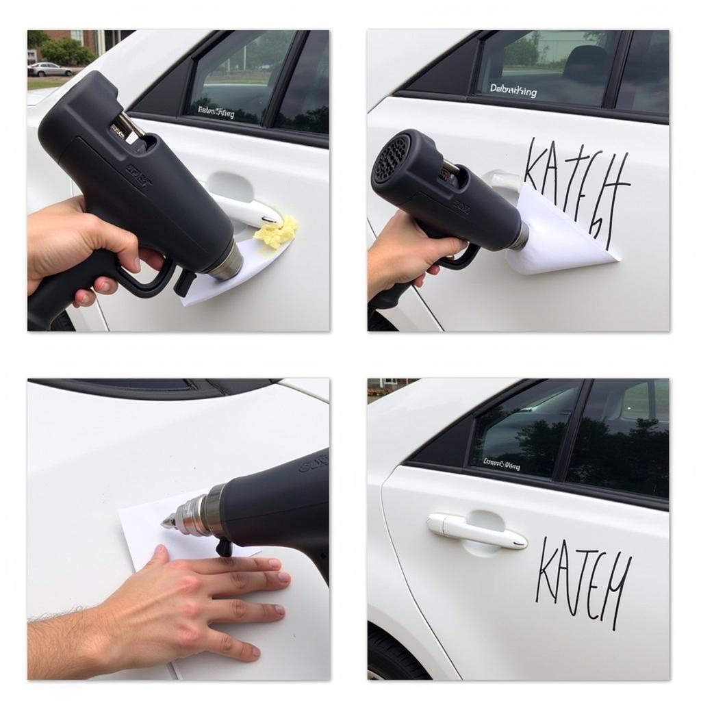 Removing a car decal using a heat gun and carefully peeling from a corner