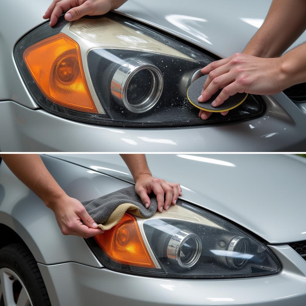 Sanding a Car Headlight During Detailing