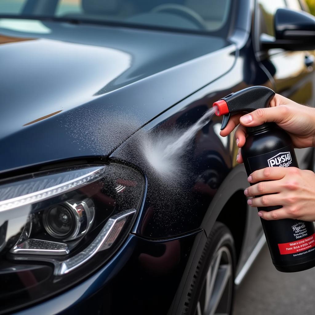 Car gleaming after applying exterior detailing spray