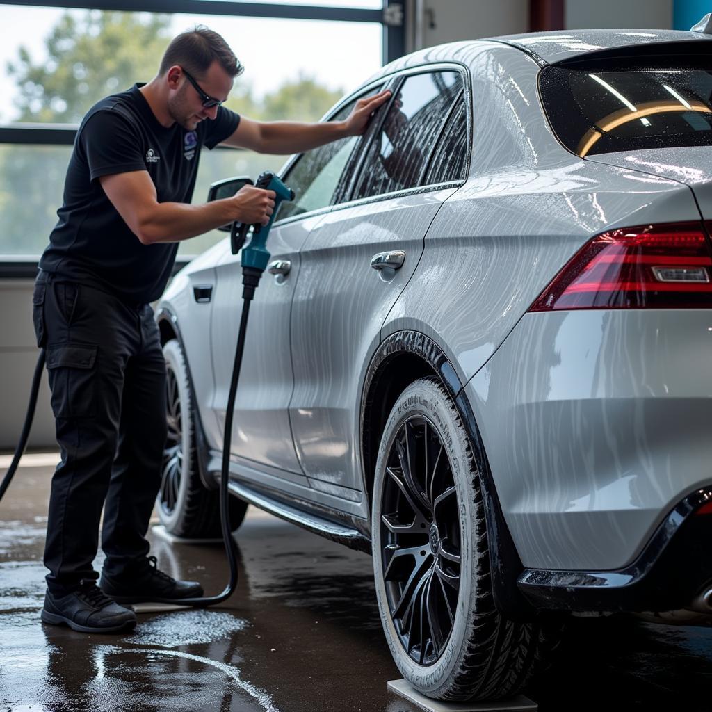 Exterior car wash at a detailing shop on the Sunshine Coast