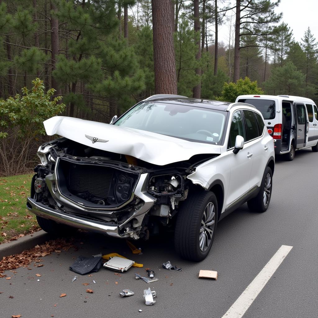 Tiger Woods' Genesis GV80 SUV at the crash site