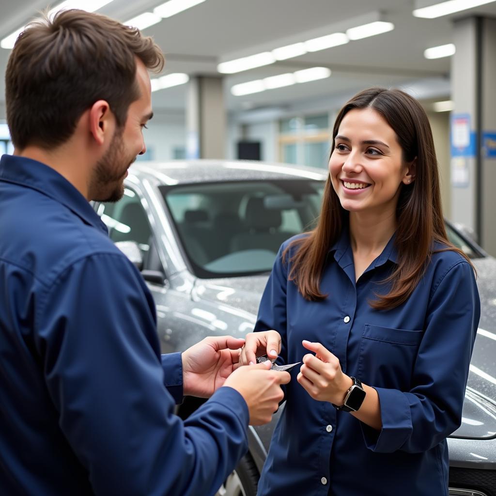 Happy Customer Tipping a Mobile Car Detailer