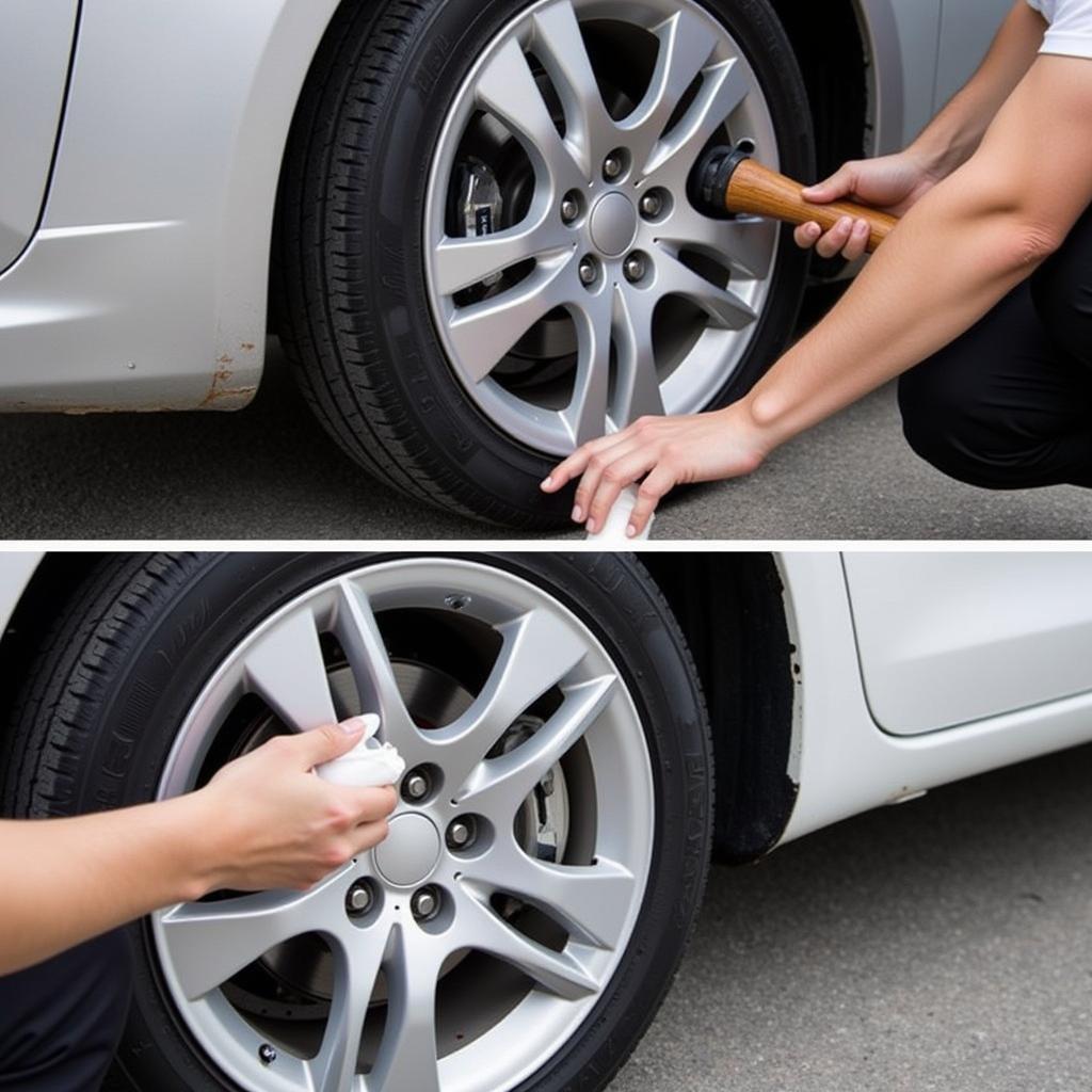 Tire and Wheel Cleaning with Brush and Dressing