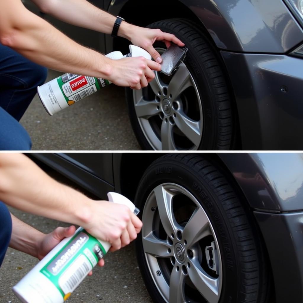 Tire shine spray for a glossy finish