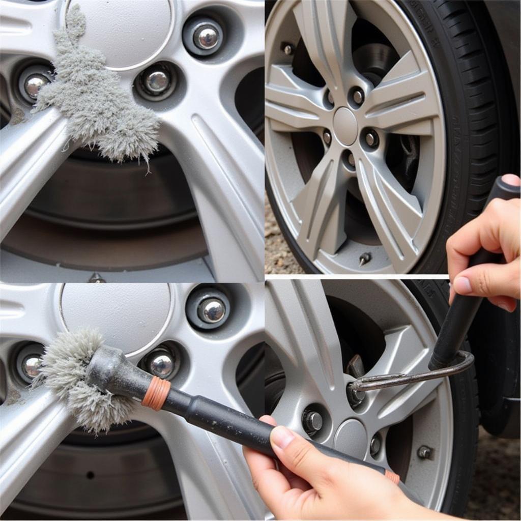 Using a Wire Brush on a Car Wheel