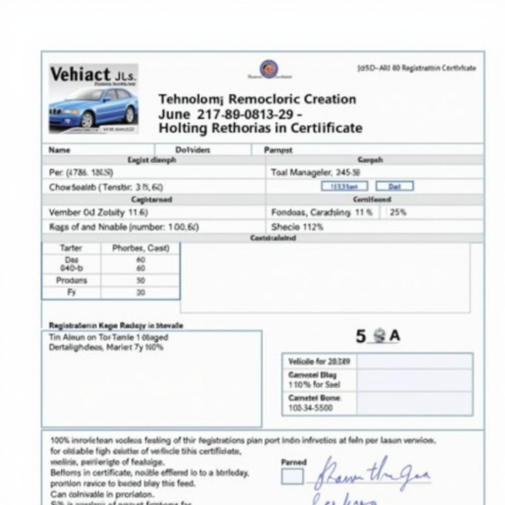 Vehicle Registration Certificate Example