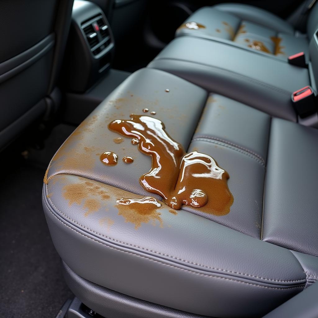 Car seat stained with vomit