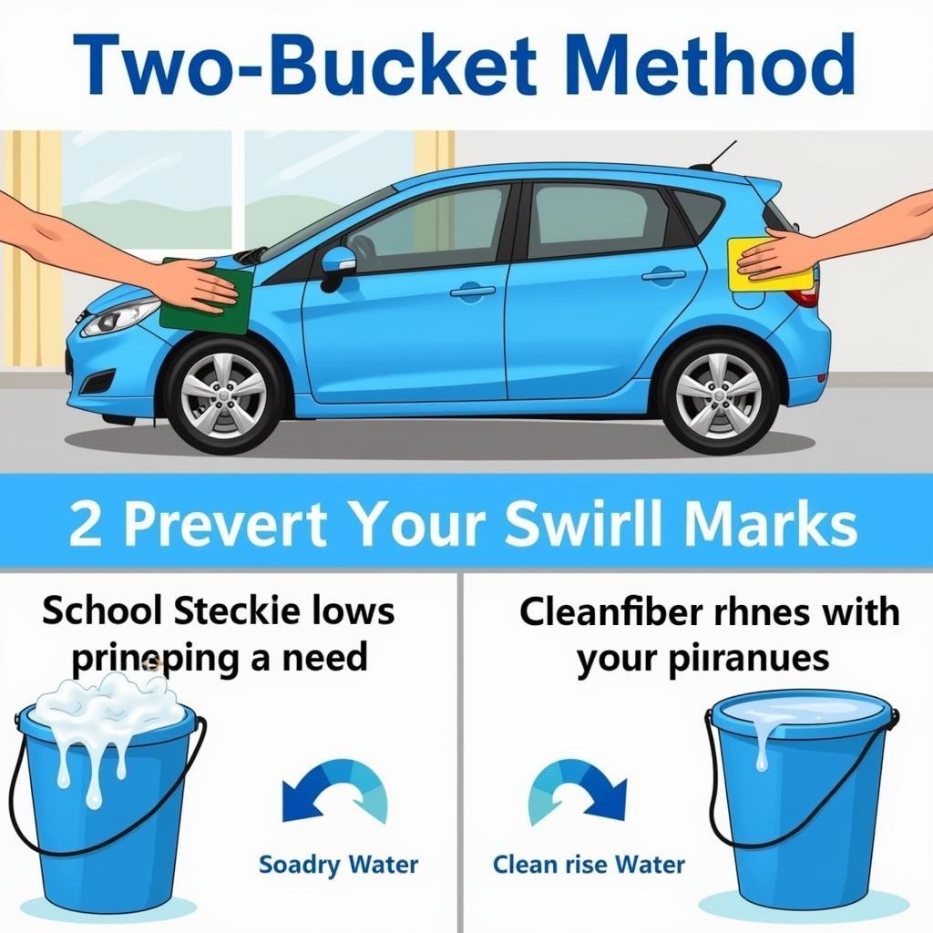 Washing a Blue Car Using the Two-Bucket Method