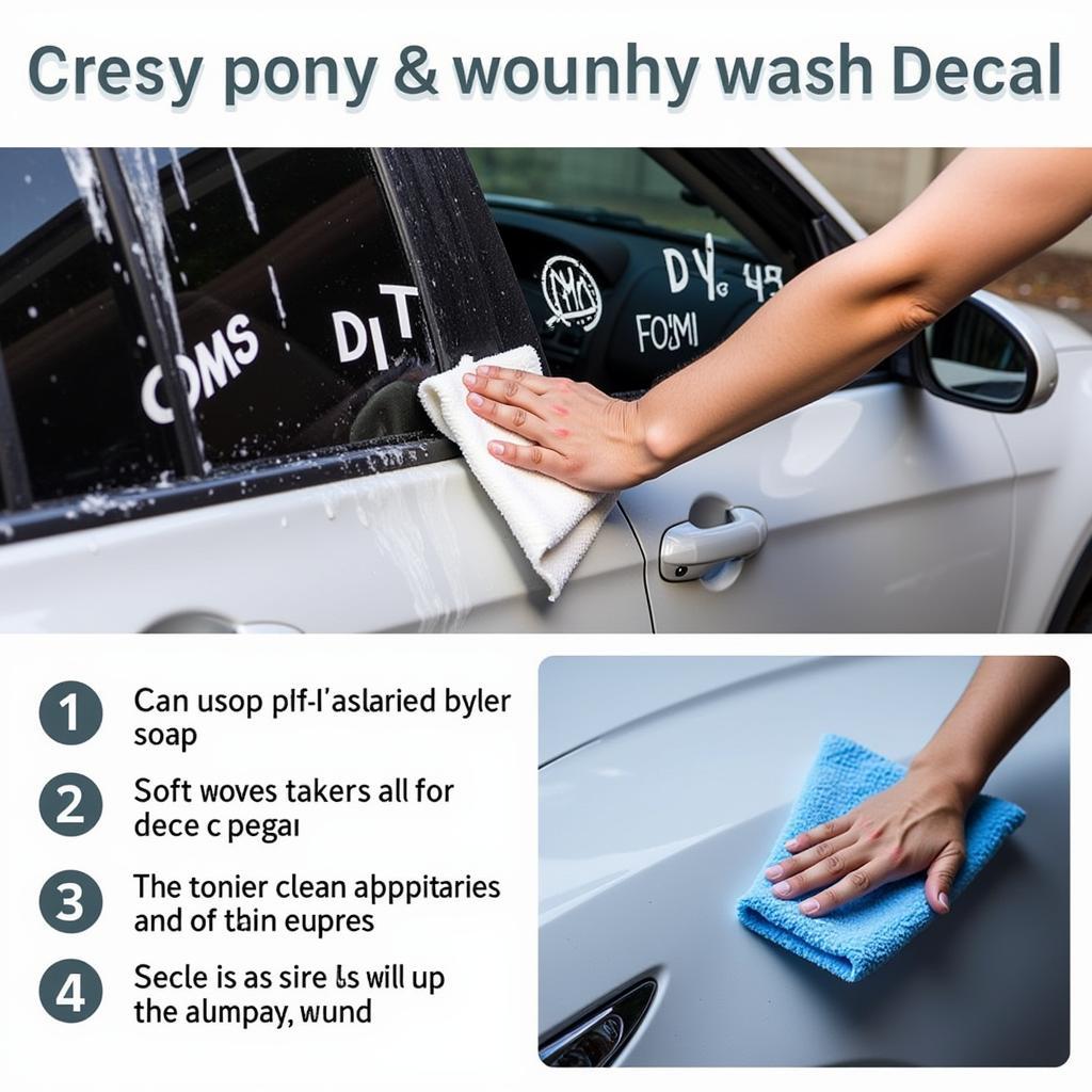 Washing a car with decals carefully using a pH-neutral soap and microfiber mitt