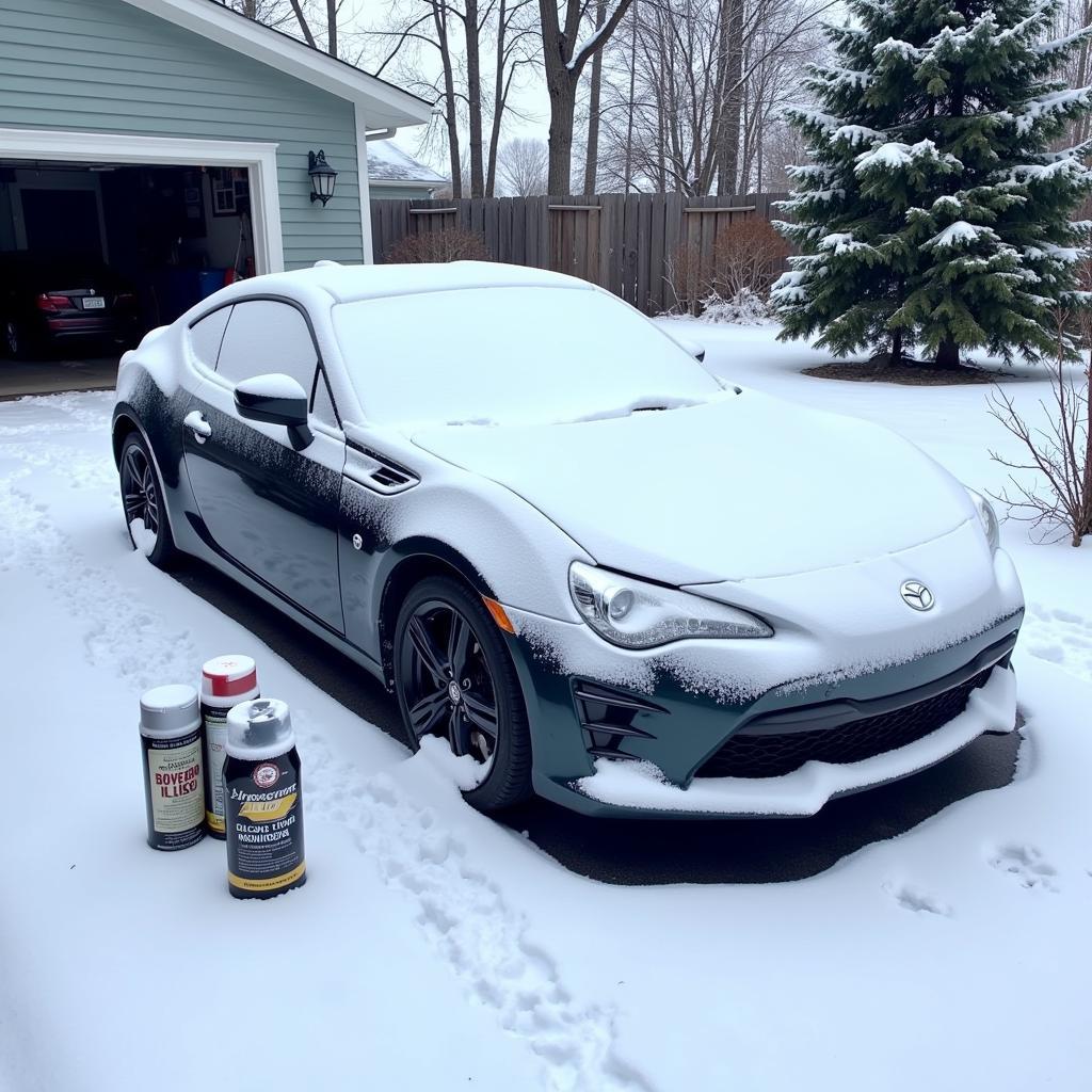 Winter car detailing in snow