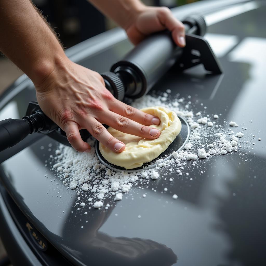 Applying car wax in winter