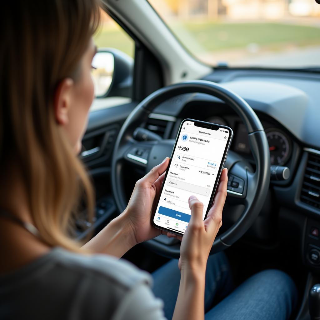 Woman Checking Car Details on Smartphone