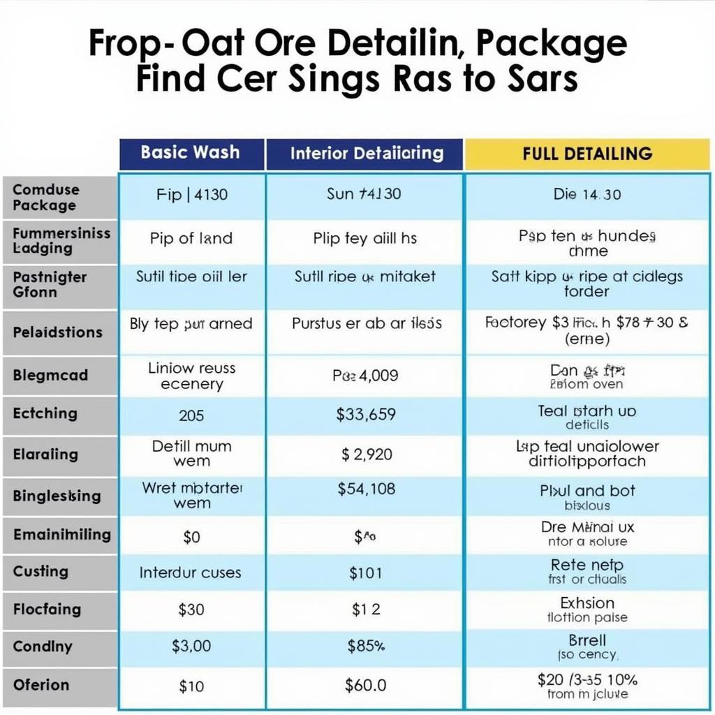 2016 Car Detailing Cost Comparison Chart: Basic Wash, Interior Detailing, Exterior Detailing, Full Detailing