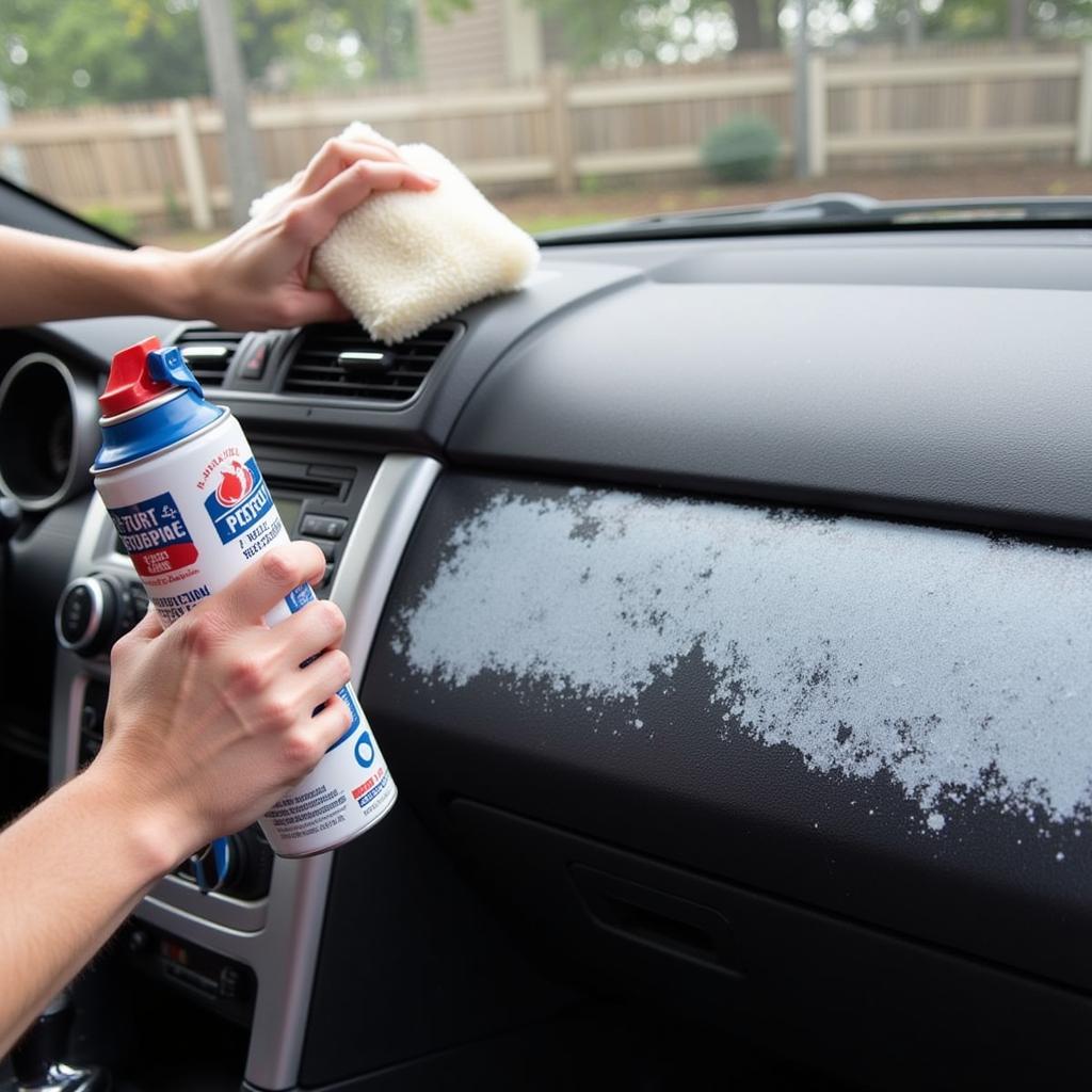 Applying 303 Aerospace Protectant on a car dashboard