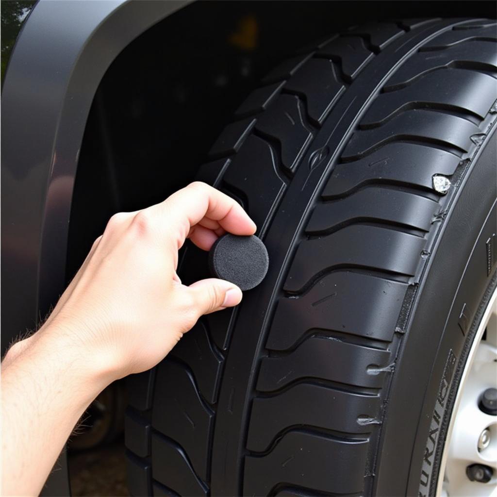 Applying 303 Tire Shine using an applicator pad