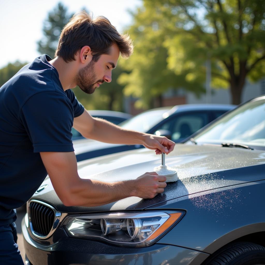 Applying Car Quick Detailer Outdoors