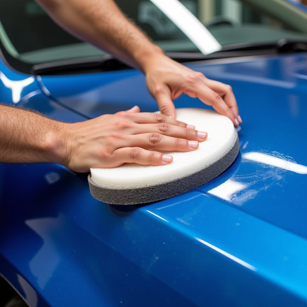 Applying car sealant to a new car's paint