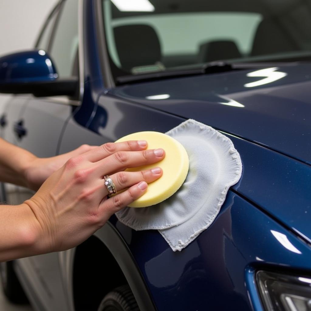 Applying car wax with a foam applicator pad