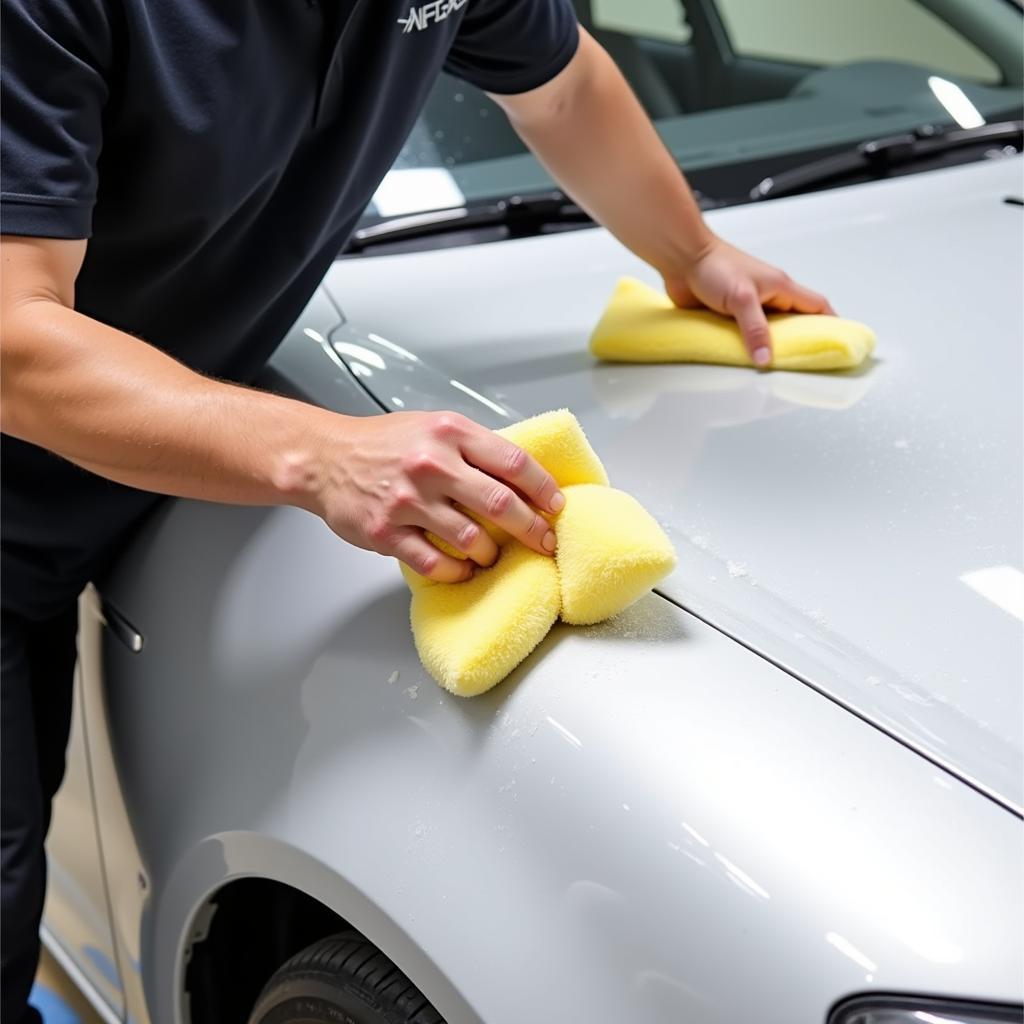 Applying car wax for protection