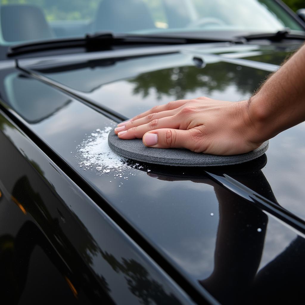 Applying car wax for protection and shine