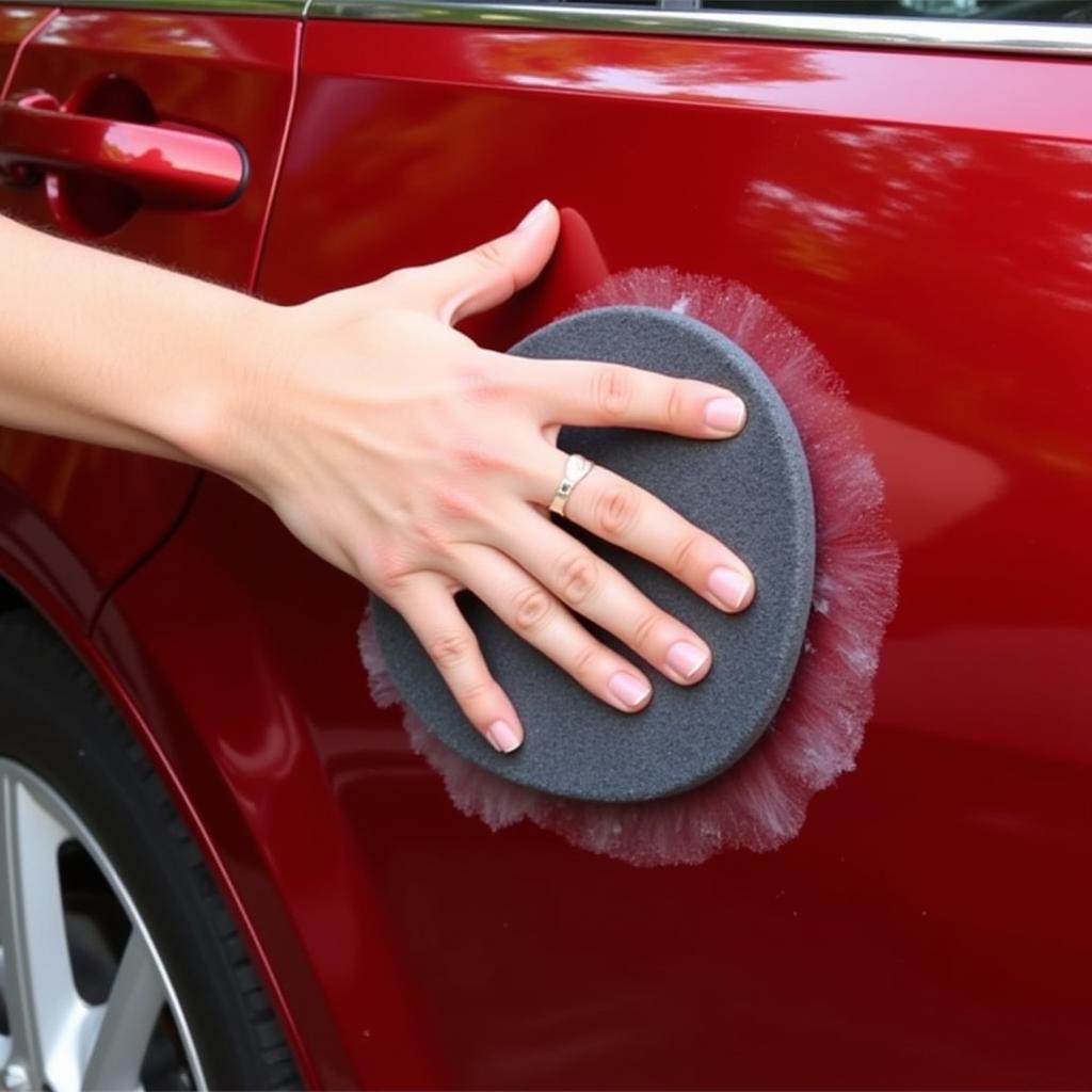 Applying Car Wax with Applicator